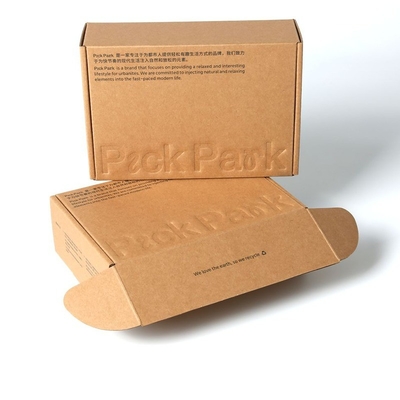 Buy CMYK Brown Kraft Paper Box Clothing Mailer Shipping Packaging With Embossing Text online manufacture